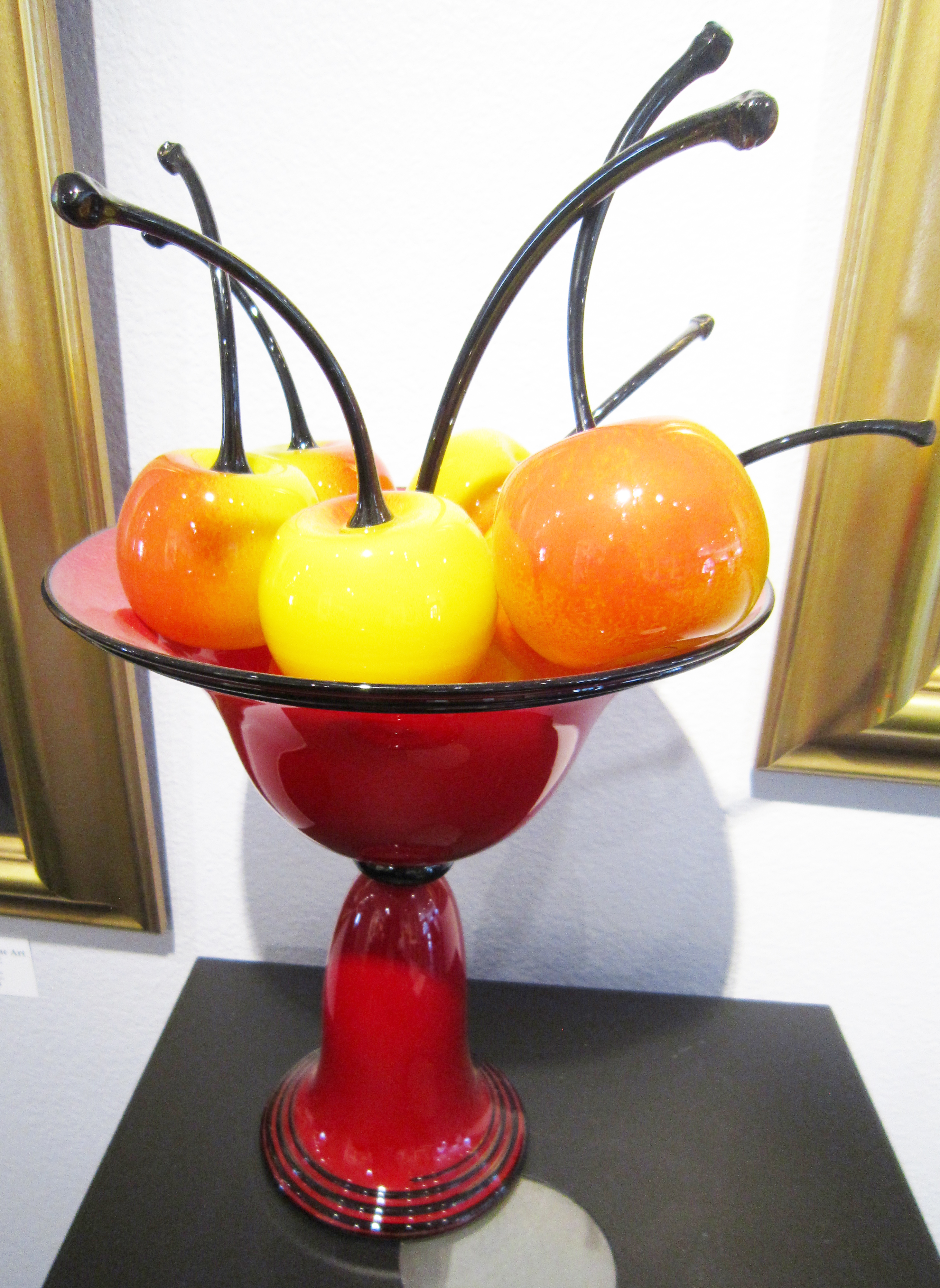 Donald Carlson Red Chalice Bowl with 6 Yellow Cherries